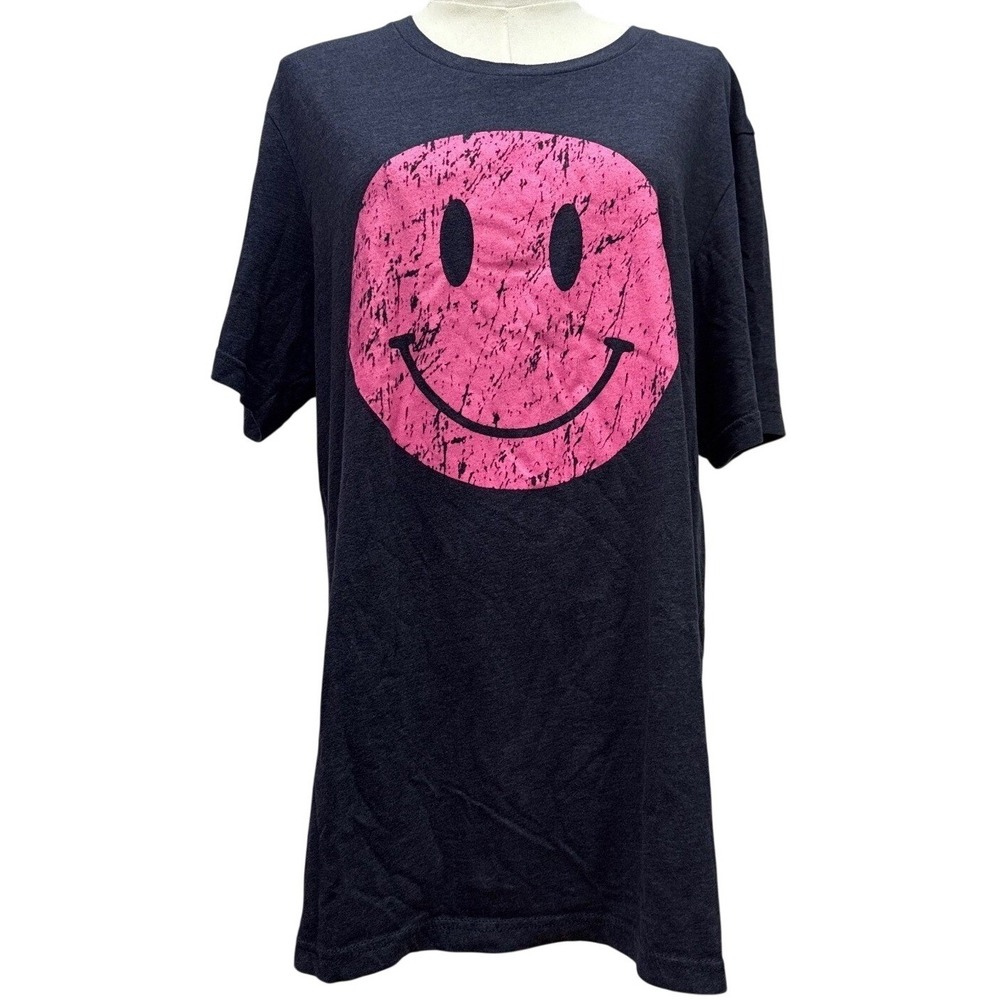 Bella Canvas Smiley Face Heather Navy Graphic Tee READ